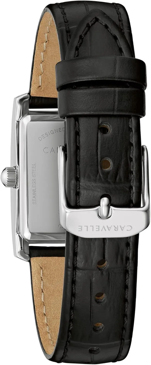 Caravelle by Bulova Ladies' Classic Crystal 3-Hand Quartz Watch, Roman Numeral Markers, Rectangle Case, Curved Mineral Crystal