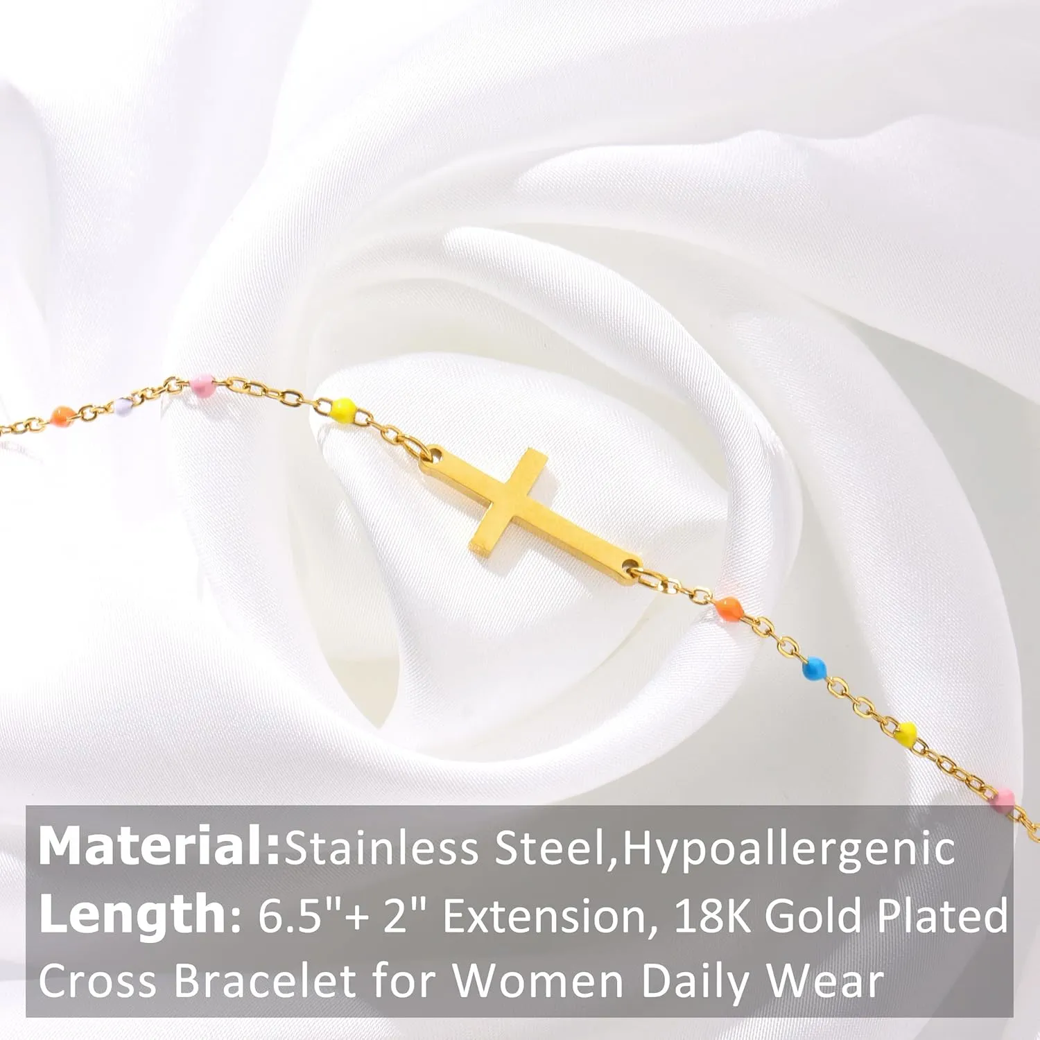 CASDAN 9pcs Cross Bracelets for Women 18K Gold Plated Cross Bracelets Adjustable Dainty Cross Bracelet Stainless Steel Christian Religious Jewelry