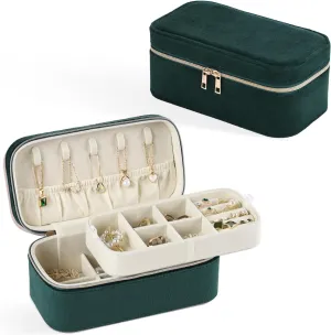 CASEGRACE Travel Jewelry Case,2-Layer Jewelry Holder Organizer Display Box,7.08x 3.8x 3 .1Inches Portable Jewelry Box for Necklace Earring Rings Bracelet Sunglasses lipstick Best Gift (Dark Green)