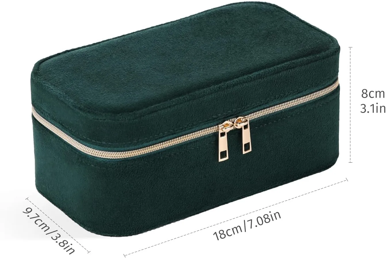CASEGRACE Travel Jewelry Case,2-Layer Jewelry Holder Organizer Display Box,7.08x 3.8x 3 .1Inches Portable Jewelry Box for Necklace Earring Rings Bracelet Sunglasses lipstick Best Gift (Dark Green)