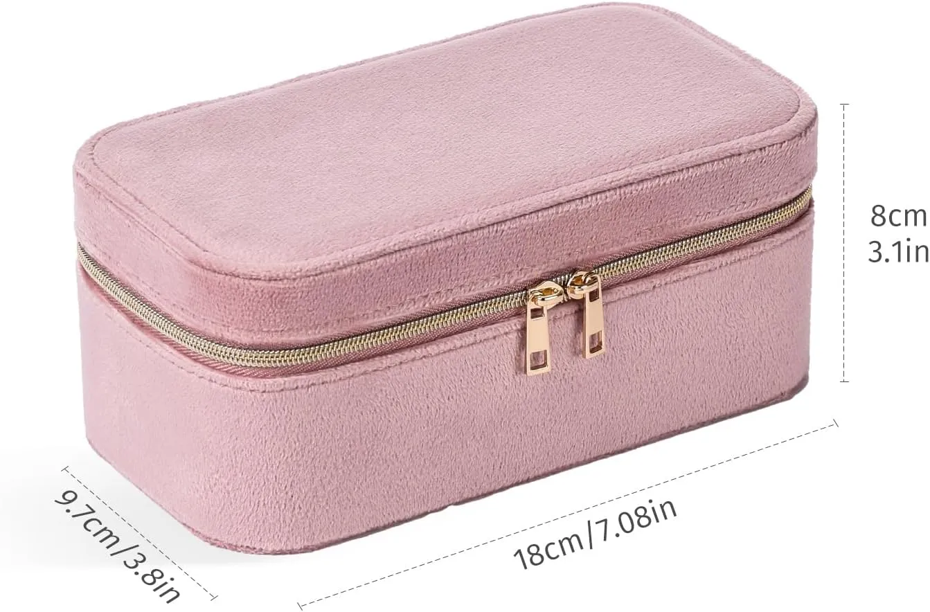 CASEGRACE Travel Jewelry Case,2-Layer Jewelry Holder Organizer Display Box,7.08x 3.8x 3 .1Inches Portable Jewelry Box for Necklace Earring Rings Bracelet Sunglasses lipstick Best Gift (Dusty Pink)