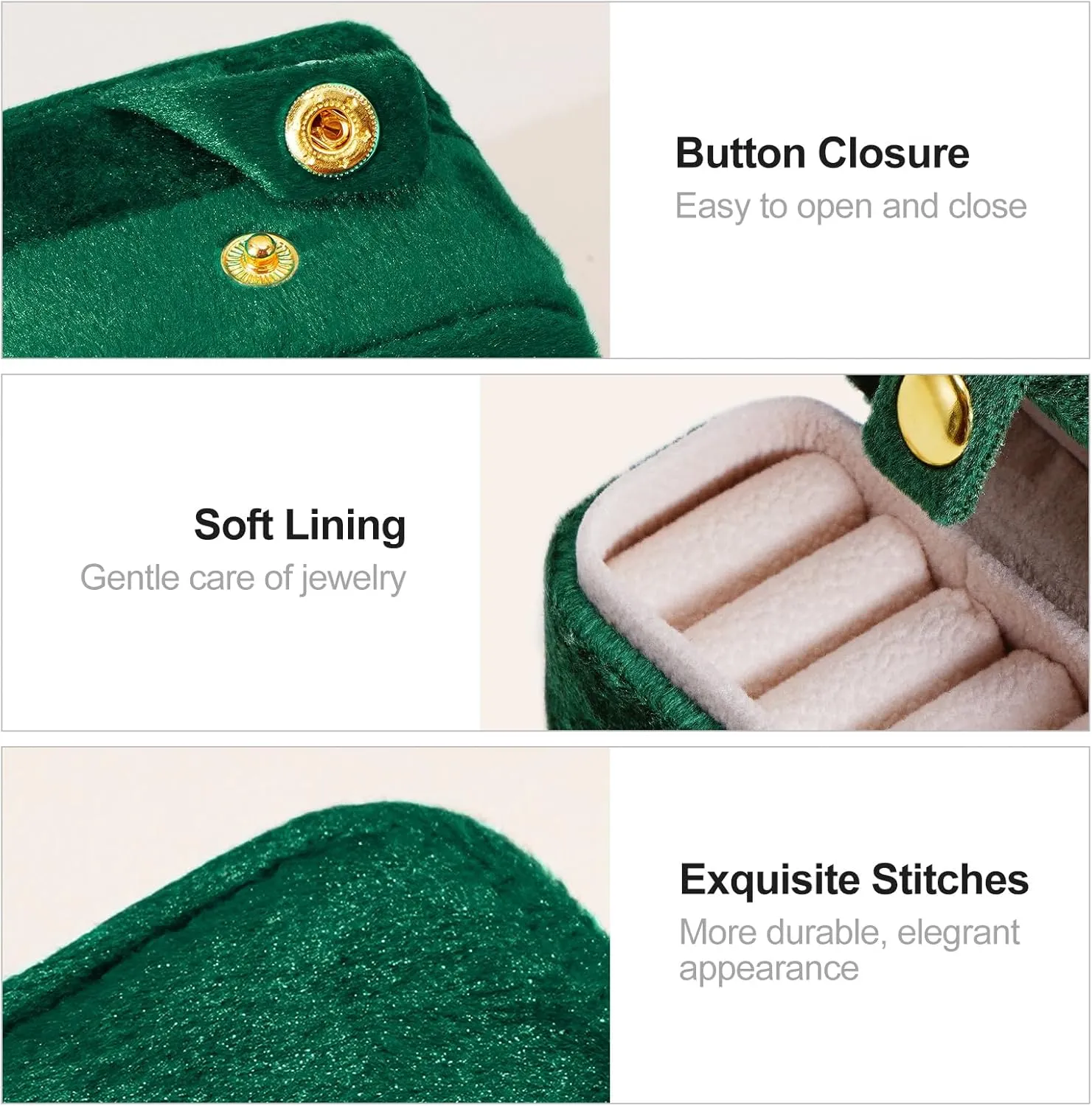 CASEGRACE Velvet Travel Jewelry Case - Portable Small Jewelry Ring Box Plush Velvet Ring Storage Case for Rings Earrings, Travel Essential Accessories for Women, Emerald