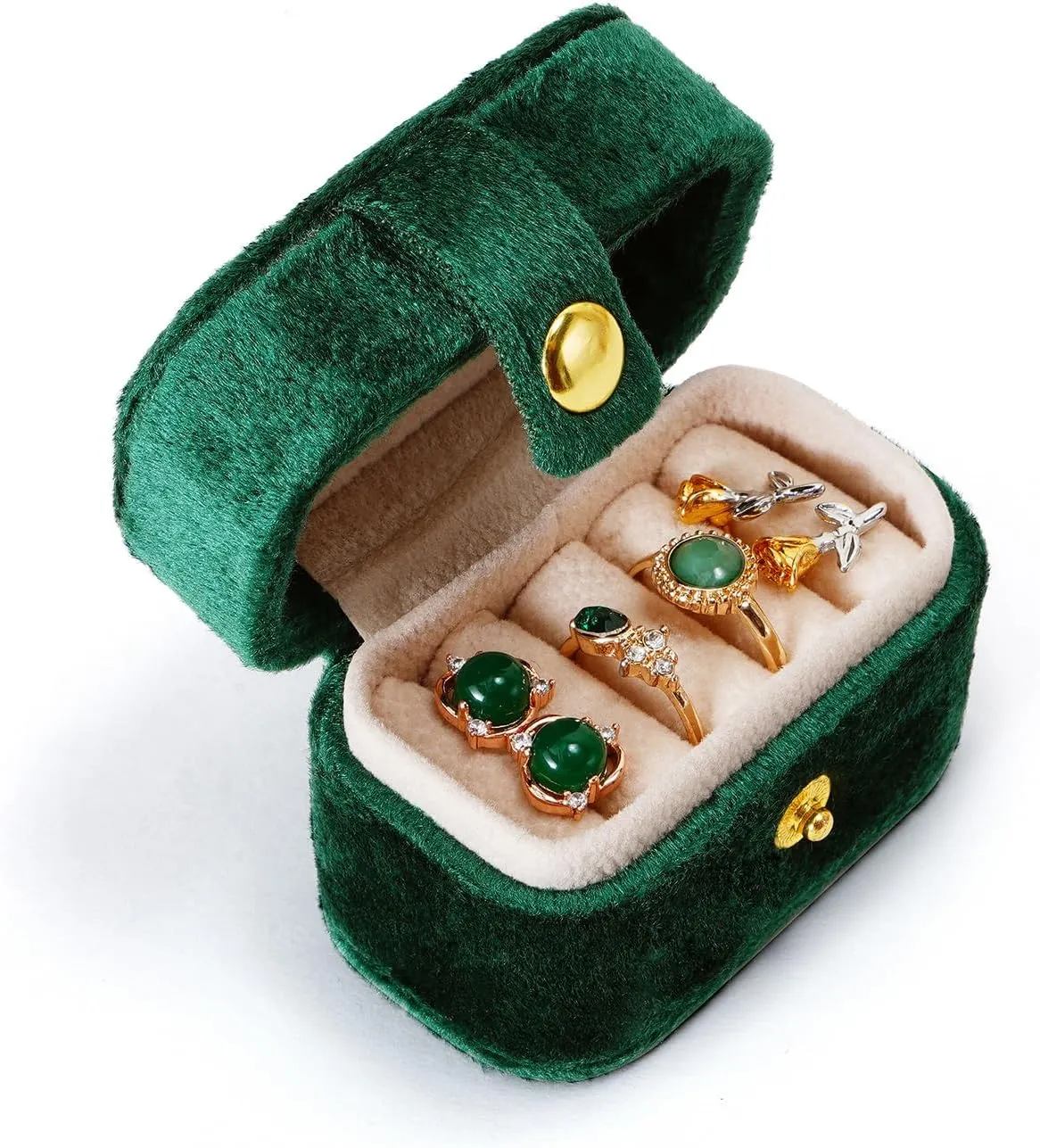 CASEGRACE Velvet Travel Jewelry Case - Portable Small Jewelry Ring Box Plush Velvet Ring Storage Case for Rings Earrings, Travel Essential Accessories for Women, Emerald
