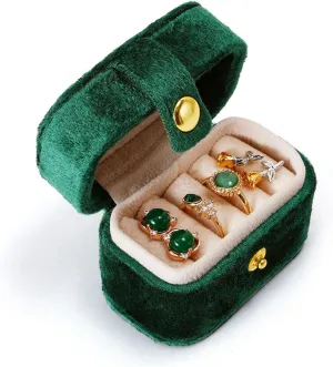 CASEGRACE Velvet Travel Jewelry Case - Portable Small Jewelry Ring Box Plush Velvet Ring Storage Case for Rings Earrings, Travel Essential Accessories for Women, Emerald