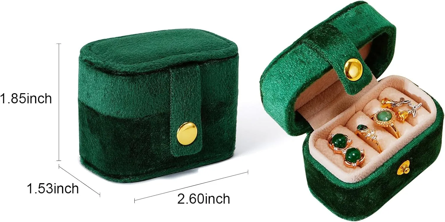CASEGRACE Velvet Travel Jewelry Case - Portable Small Jewelry Ring Box Plush Velvet Ring Storage Case for Rings Earrings, Travel Essential Accessories for Women, Emerald