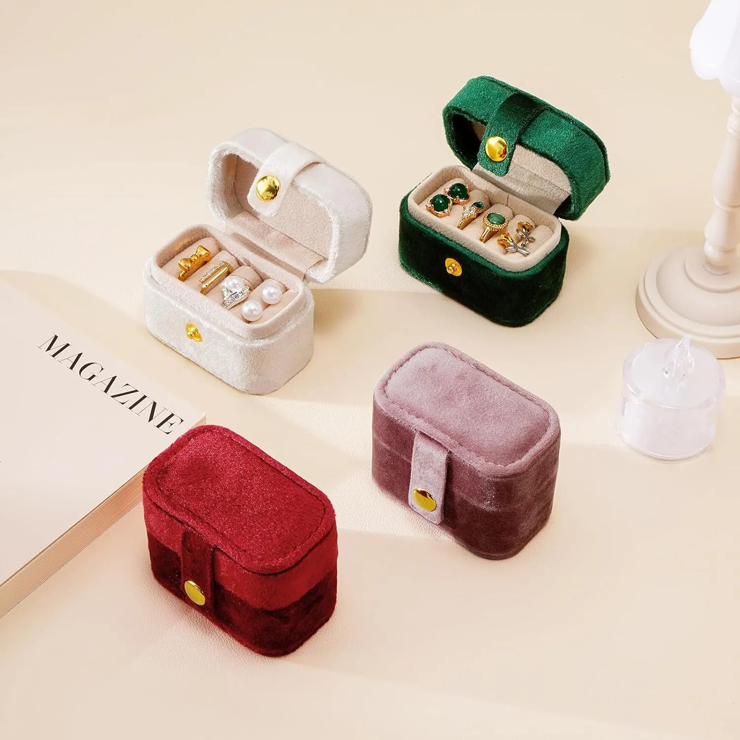 CASEGRACE Velvet Travel Jewelry Case - Portable Small Jewelry Ring Box Plush Velvet Ring Storage Case for Rings Earrings, Travel Essential Accessories for Women, Emerald