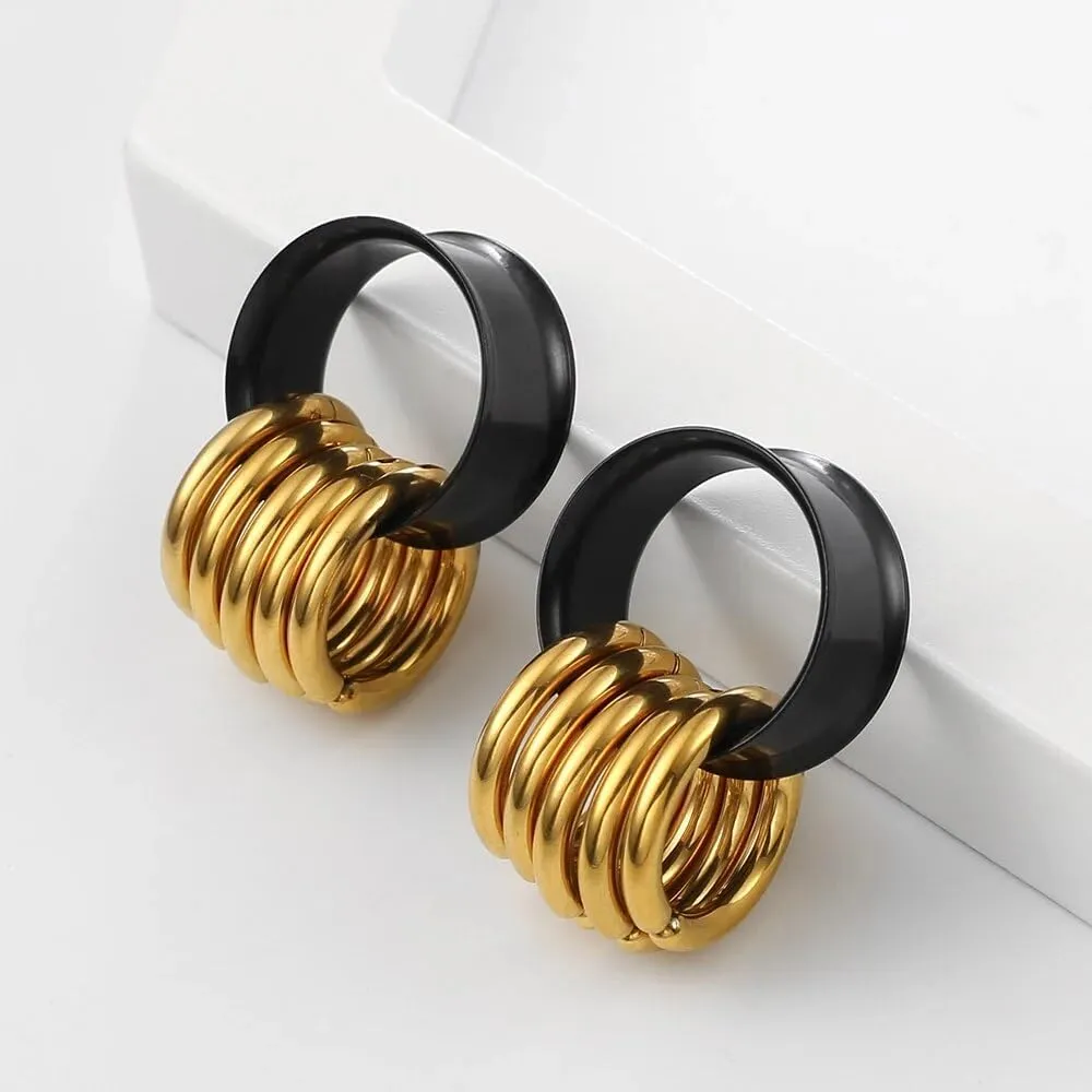 Casvort 2 PCS Hypoallergenic 0G-1" Chic Bead Dangle Ear Tunnels Plugs 316 Surgical Stainless Steel Fashionable Ear Gauges Earrings Expander Women Piercing Body Jewelry