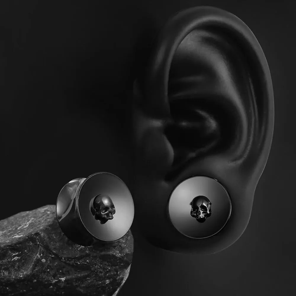Casvort 2 PCS Hypoallergenic 316 Stainless Steel Chic Skull Ear Tunnels Plugs 0g-1 inch Gauges for Ears Saddle Plugs Body Jewelry for Stretched Lobe