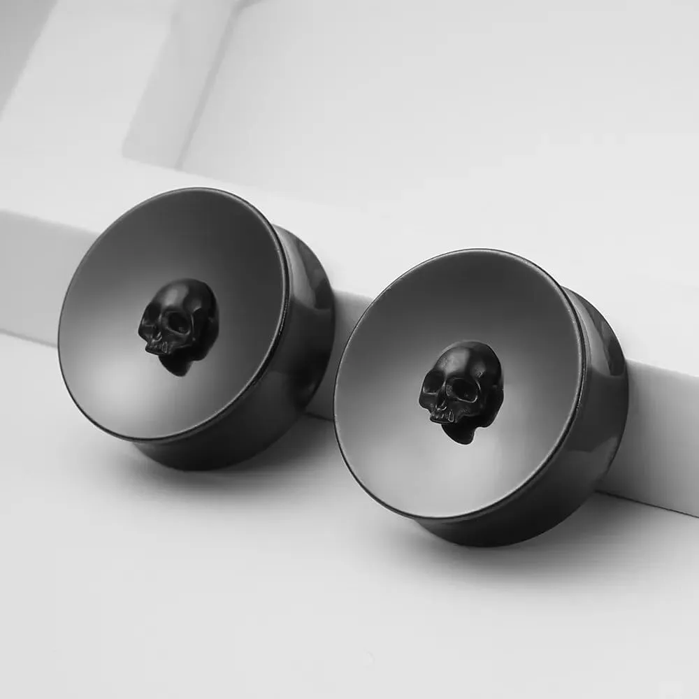 Casvort 2 PCS Hypoallergenic 316 Stainless Steel Chic Skull Ear Tunnels Plugs 0g-1 inch Gauges for Ears Saddle Plugs Body Jewelry for Stretched Lobe