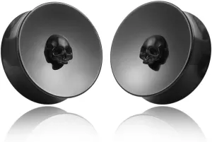 Casvort 2 PCS Hypoallergenic 316 Stainless Steel Chic Skull Ear Tunnels Plugs 0g-1 inch Gauges for Ears Saddle Plugs Body Jewelry for Stretched Lobe