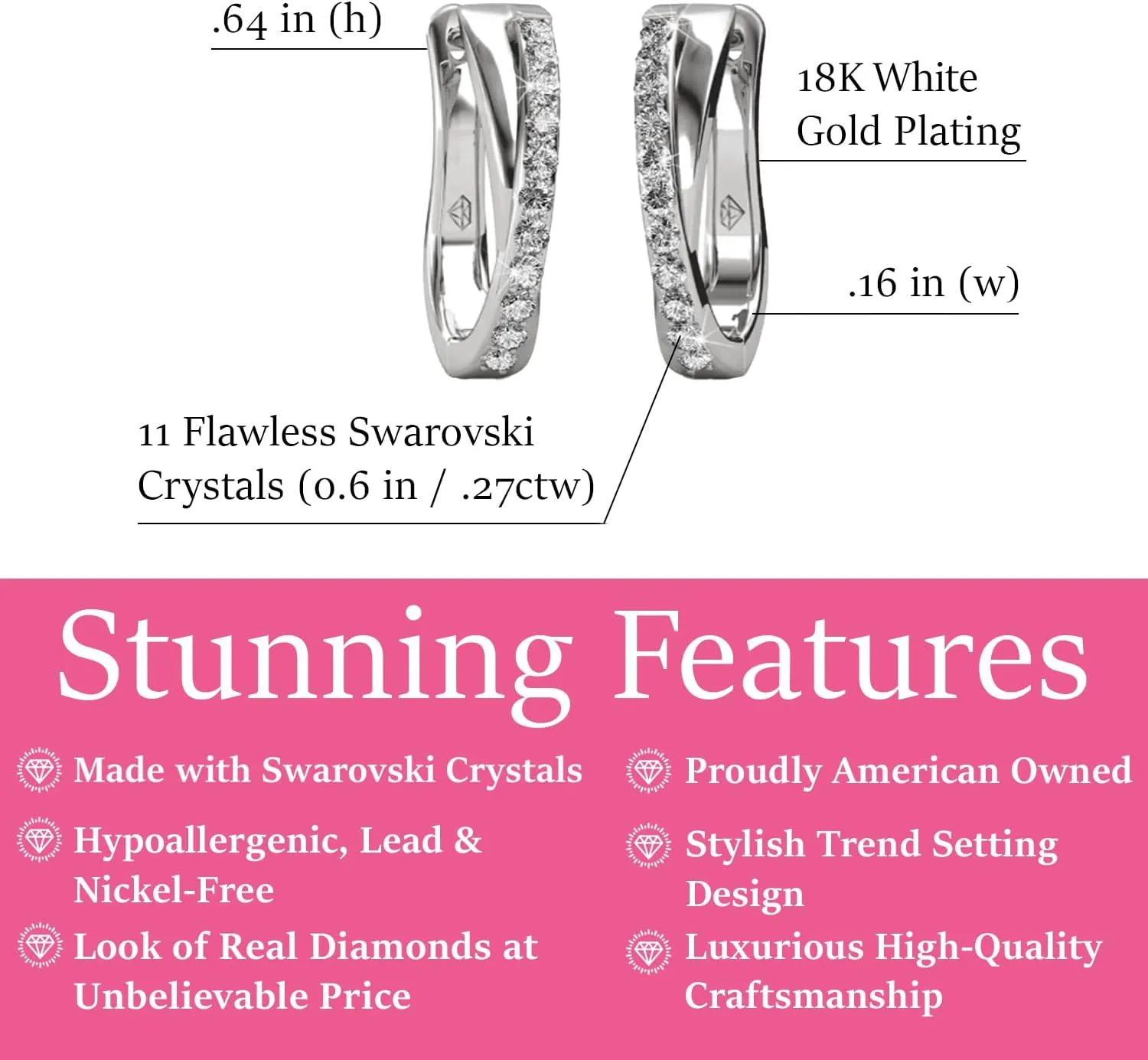 Cate & Chloe Amaya 18k Plated Hoop Earrings For Women | Twisted Earring Set With Round Cut Cubic Zirconia Simulated Diamond Crystals | Hoop Earrings For Women