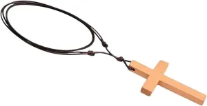Catholic Cross Necklace Jesus Christ Pendant Choker Retro Jewelry Style Natural Wood Necklace Amulet