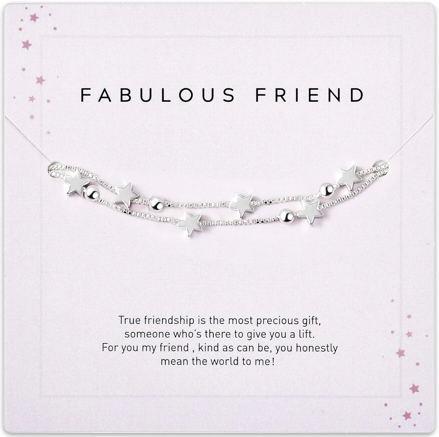 CEELGON Best Friend Birthday Gifts for Women - Friendship Gifts for Women Silver Star Bracelet, Birthday Gifts for Bestie Bracelets, Congratulations Gift Layered Bracelets with Card