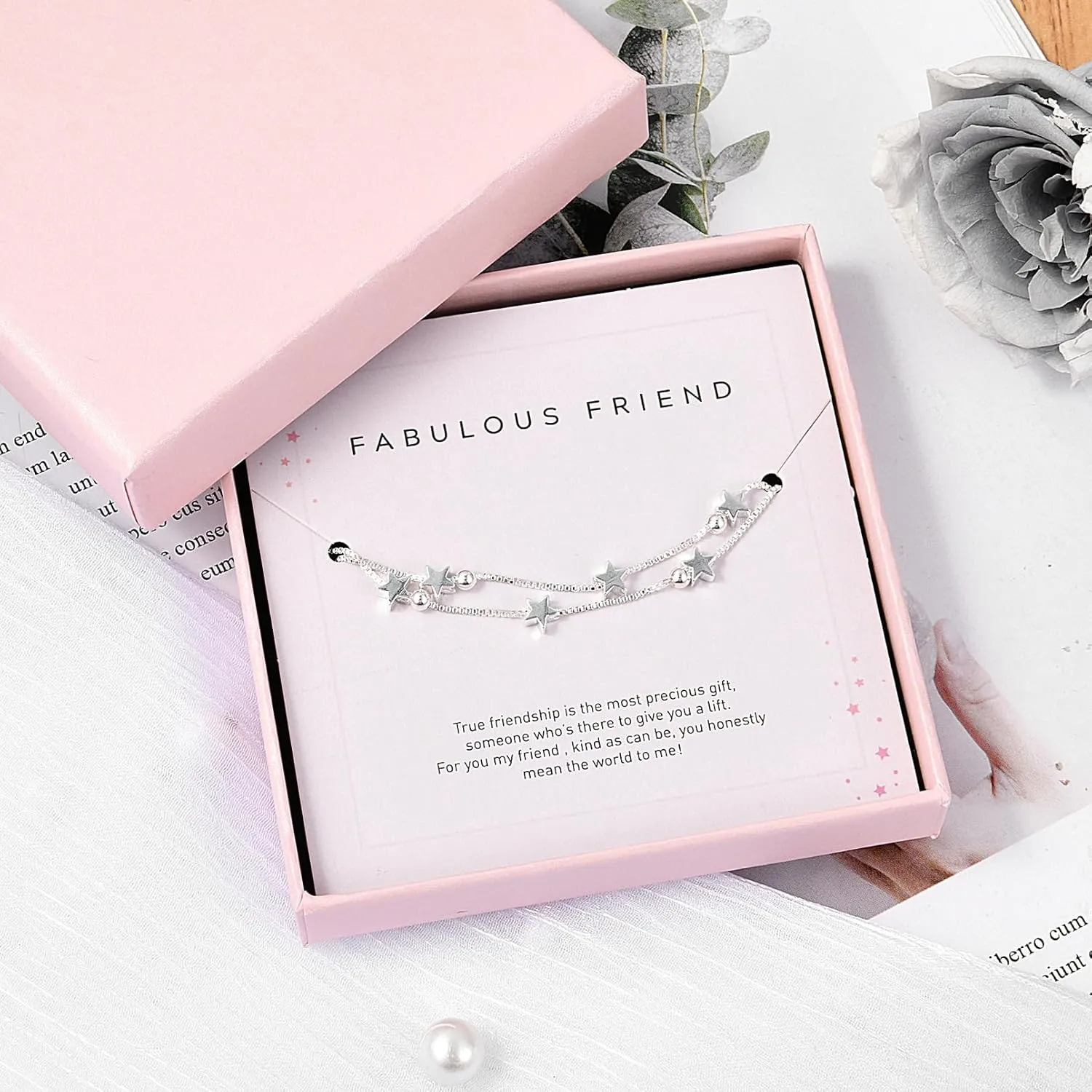 CEELGON Best Friend Birthday Gifts for Women - Friendship Gifts for Women Silver Star Bracelet, Birthday Gifts for Bestie Bracelets, Congratulations Gift Layered Bracelets with Card