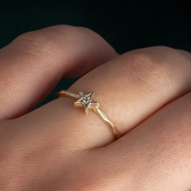 Celestial Star CZ Fine Ring Real Solid Gold