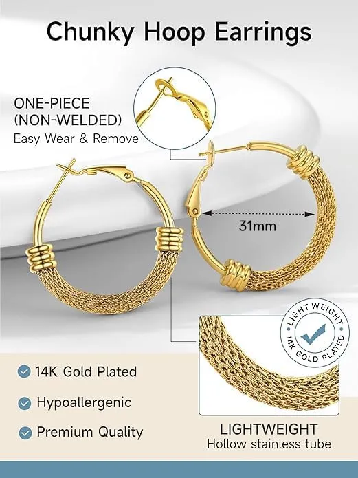 Chain Hoop Earrings For Women,18K Gold Plated Earrings simple Design Jewelry For Women