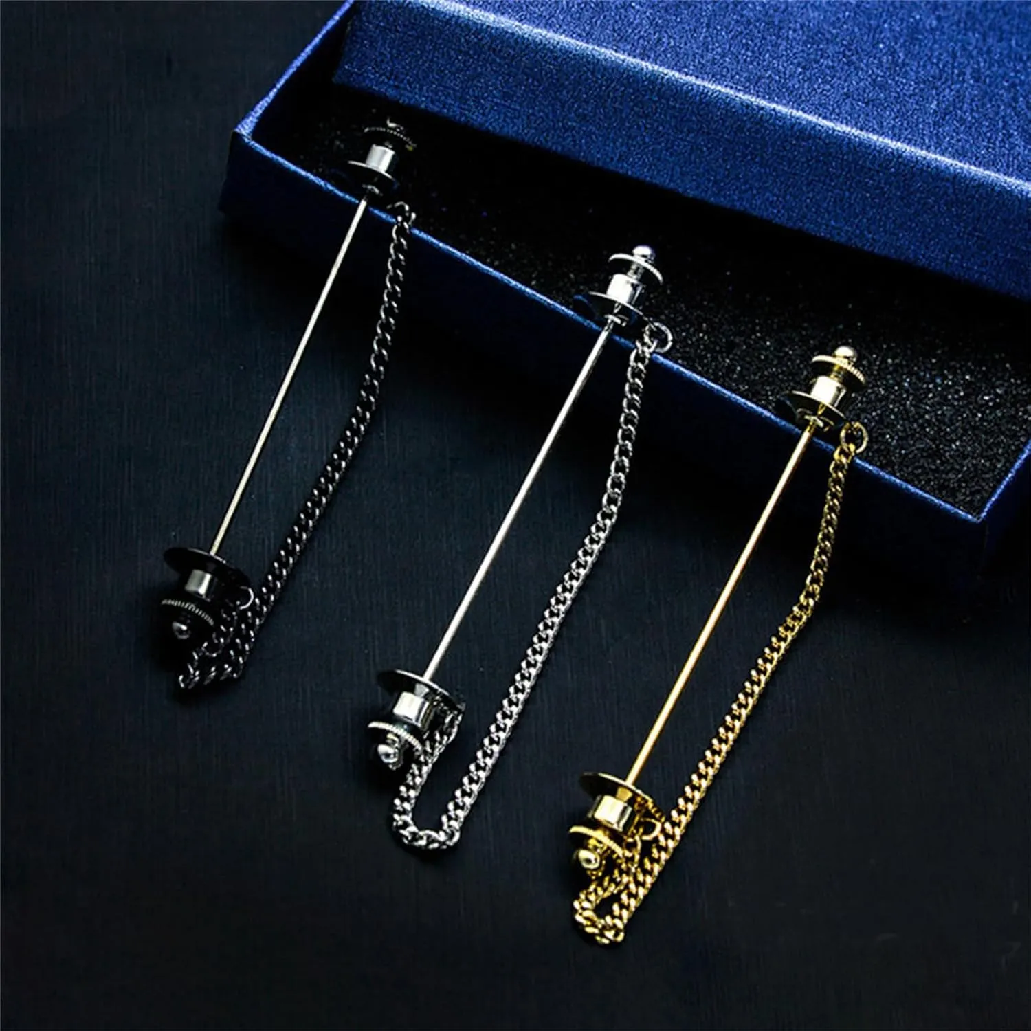 Chain Lapel Pin Collar Bar Tassel Brooch Classic Ball Head Brass Shirt Collar Bar Tie Pins for Men Wedding Business