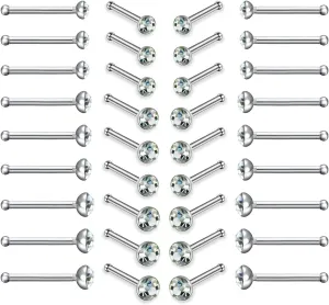 Charisma 40pcs 22G Nose Studs Rings Stainless Steel 1.5mm, Clear, Size No Size