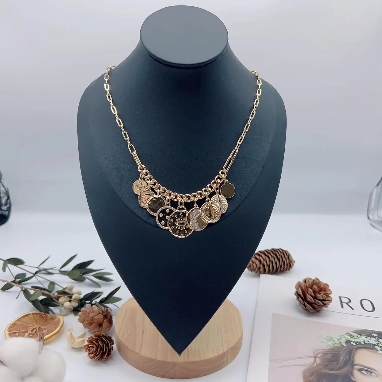 Charm Necklace Paperclip Necklace Gold Protection Necklace, Handmade Evil Eye Jewelry For Women, Hamsa Hand Nazar Eye Necklace Ojo Turco Pendant Luck Amulet, Third Eye Necklace Gold Necklae for Women