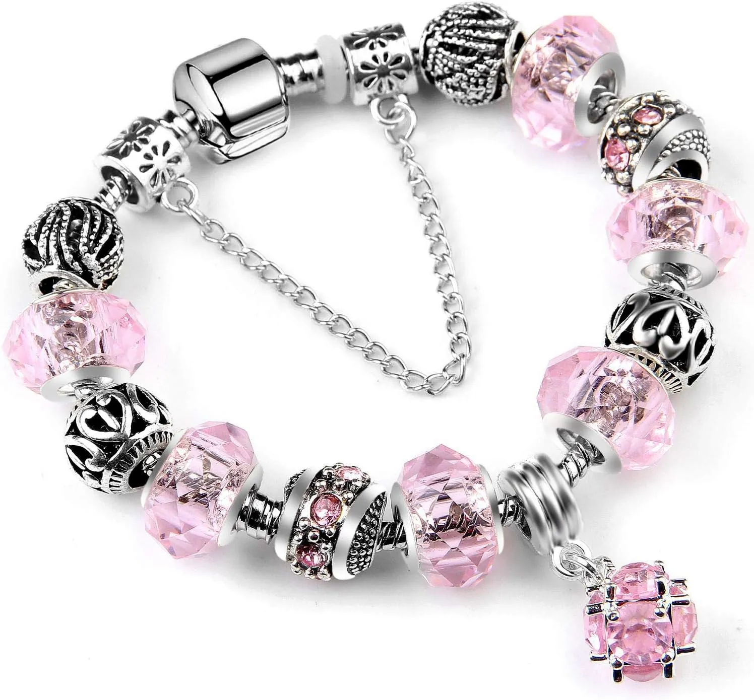 Charms Bracelet for Women Murano Glass Beads Flower Charms Amethyst Bracelets