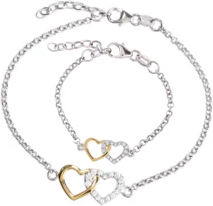 Cherished Moments 14K Gold-Plated and Sterling Silver Mom and Me Double Heart Bracelet for Mothers and Daughters (Sold as a Set or individually)
