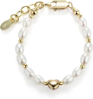 Cherished Moments Baby Girls or Children's Sterling Silver or Gold Plated Dainty Cultured Pearl Bracelet with Heart