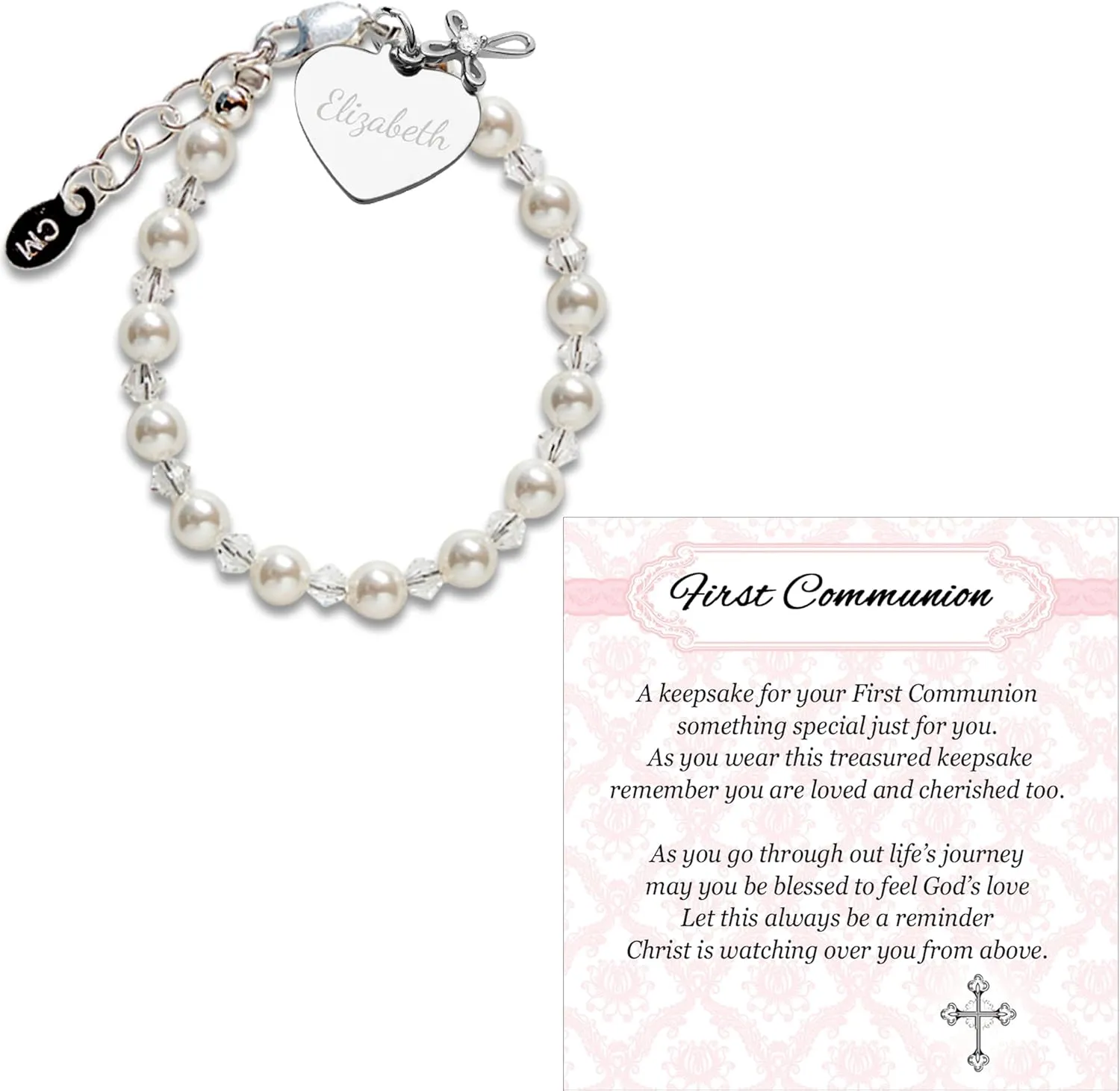 Cherished Moments Girls Sterling Silver and 14K Gold-Plated Cultured or Simulated Pearl Bracelets for First Communion Gifts with Poem and Gift Box