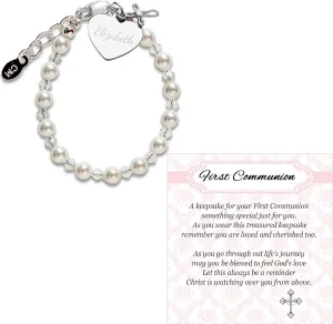 Cherished Moments Girls Sterling Silver and 14K Gold-Plated Cultured or Simulated Pearl Bracelets for First Communion Gifts with Poem and Gift Box