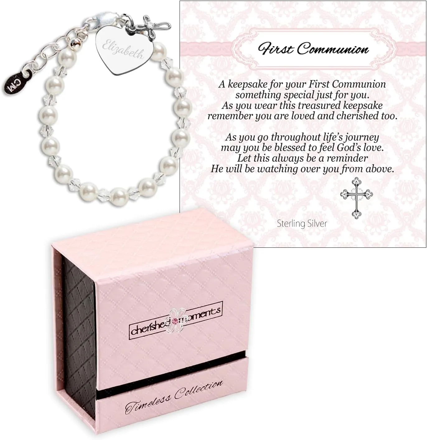 Cherished Moments Girls Sterling Silver and 14K Gold-Plated Cultured or Simulated Pearl Bracelets for First Communion Gifts with Poem and Gift Box