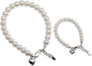 Cherished Moments Sterling Silver Mom and Me Cultured Pearl Matching Bracelet for Mom and Daughter "Forever in My Heart" Sold as a Set or individually