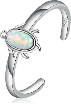 CHIC & ARTSY Women Toe Ring 925 Sterling Silver Animals Toe Ring Dainty Created Opal Toe Ring Adjustable Single Toe Ring for Women Beach Jewelry