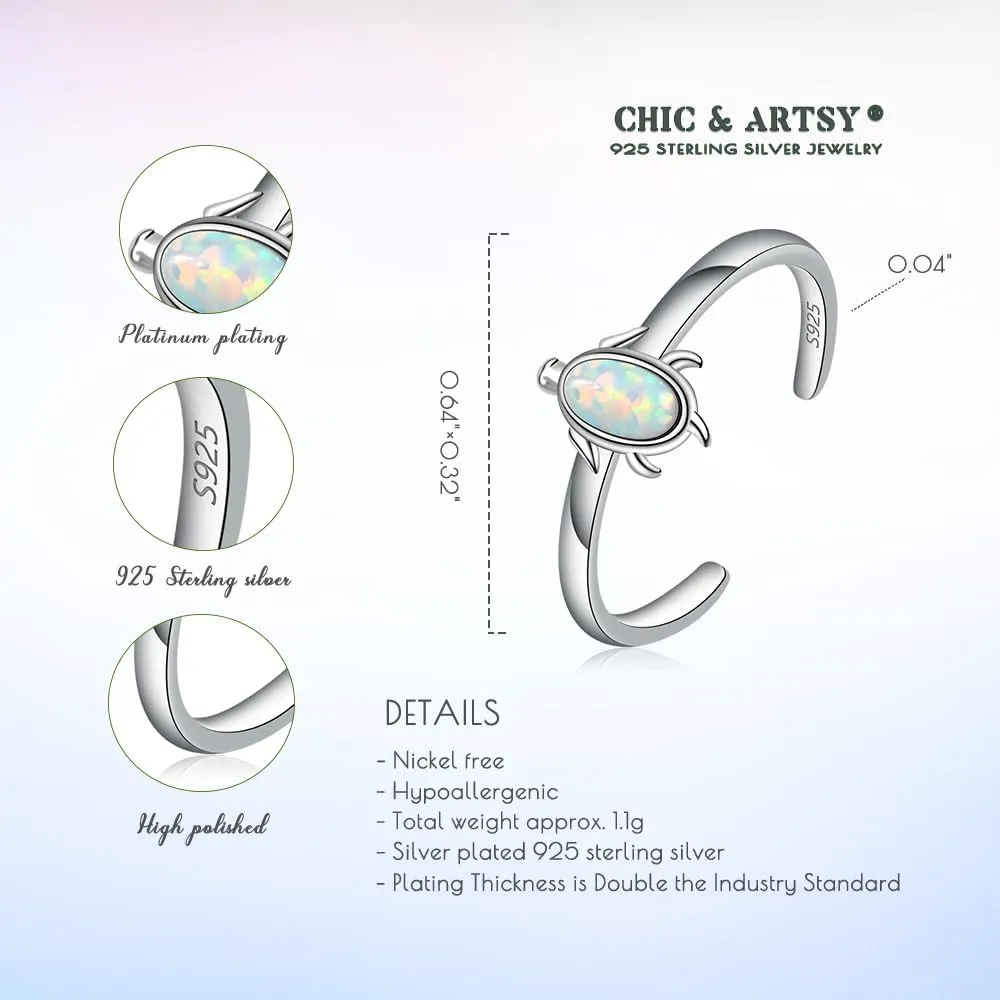 CHIC & ARTSY Women Toe Ring 925 Sterling Silver Animals Toe Ring Dainty Created Opal Toe Ring Adjustable Single Toe Ring for Women Beach Jewelry