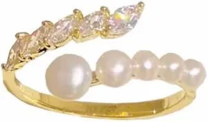 Chic CZ Pearl Statement Ring for Women Double Layers Stacking Rings Adjustable Open Finger Band Promise Engagement Rings Bands Dainty Jewelry
