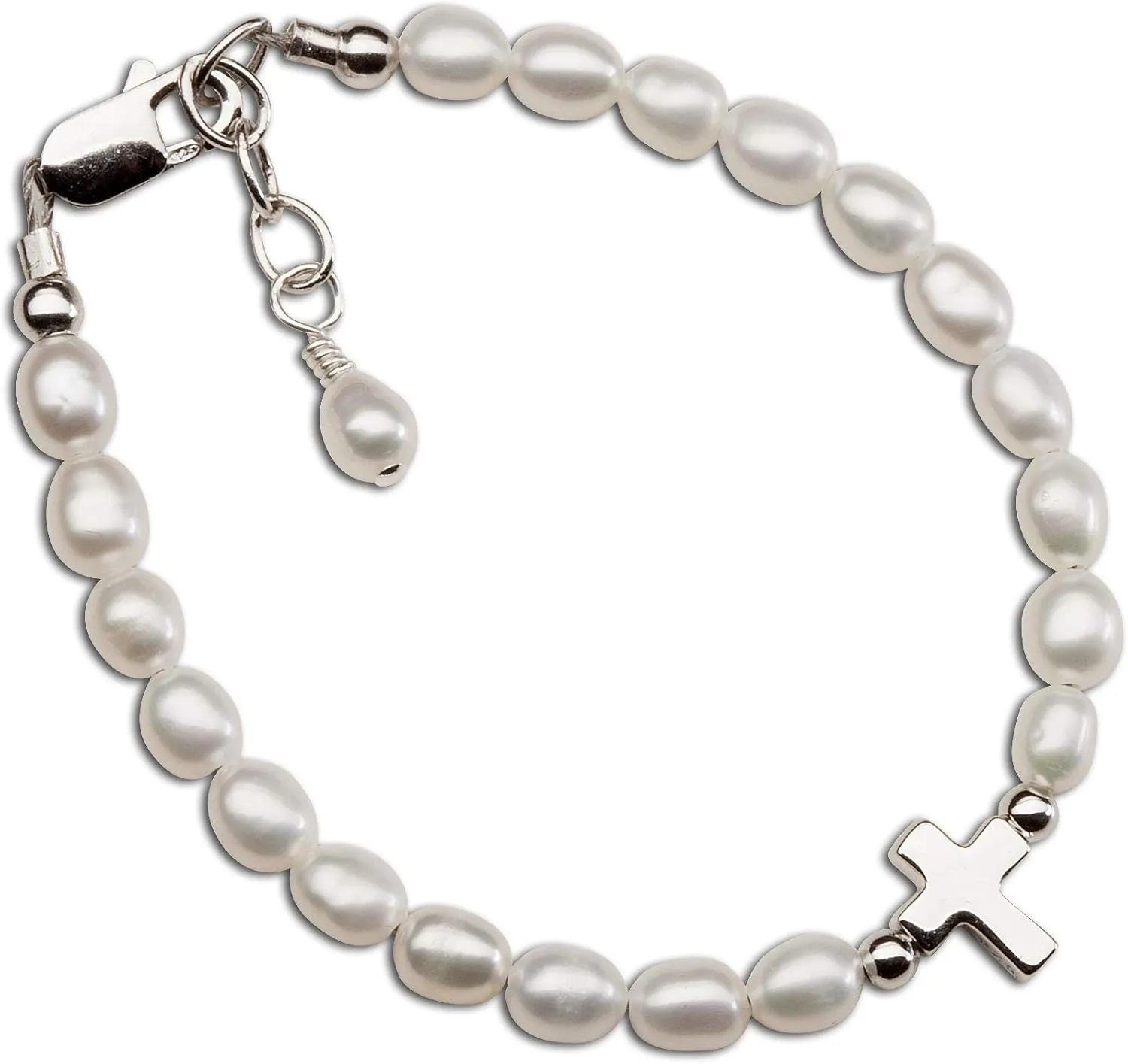 Children's Sterling Silver Bracelet with Cross for First Communion, Baptism or Christening