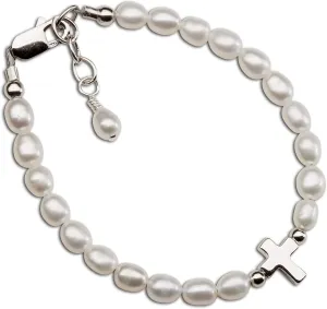Children's Sterling Silver Bracelet with Cross for First Communion, Baptism or Christening