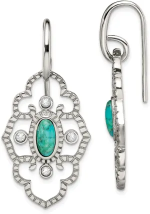 Chisel Stainless Steel Polished Imitation Turquoise & CZ Dangle Shepherd Hook E