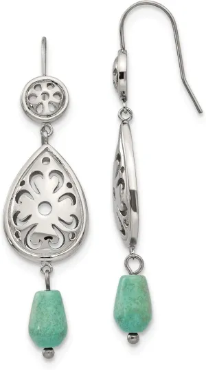 Chisel Stainless Steel Polished Imitation Turquoise Dangle Shepherd Hook Earrin
