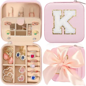 CHMI Travel Jewelry Case, Pink Travel Jewelry Box, Travel Jewelry Organizer, Travel Gifts for Women Girls, Jewelry Organizer Box, Birthday Gifts for Women, Christmas Gifts for Teens Girls - Initial K