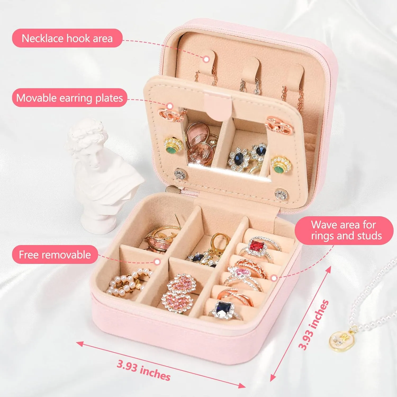 CHMI Travel Jewelry Case, Pink Travel Jewelry Box, Travel Jewelry Organizer, Travel Gifts for Women Girls, Jewelry Organizer Box, Birthday Gifts for Women, Christmas Gifts for Teens Girls - Initial K