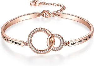 Christmas Christian Gifts, God is Within Her She Will Not Fall Bangle Bracelet, Psalm 46:5 Bible Verse Religious Faith Jewelry for Women Girls, Her Inspirational God Blessed Present for Mom