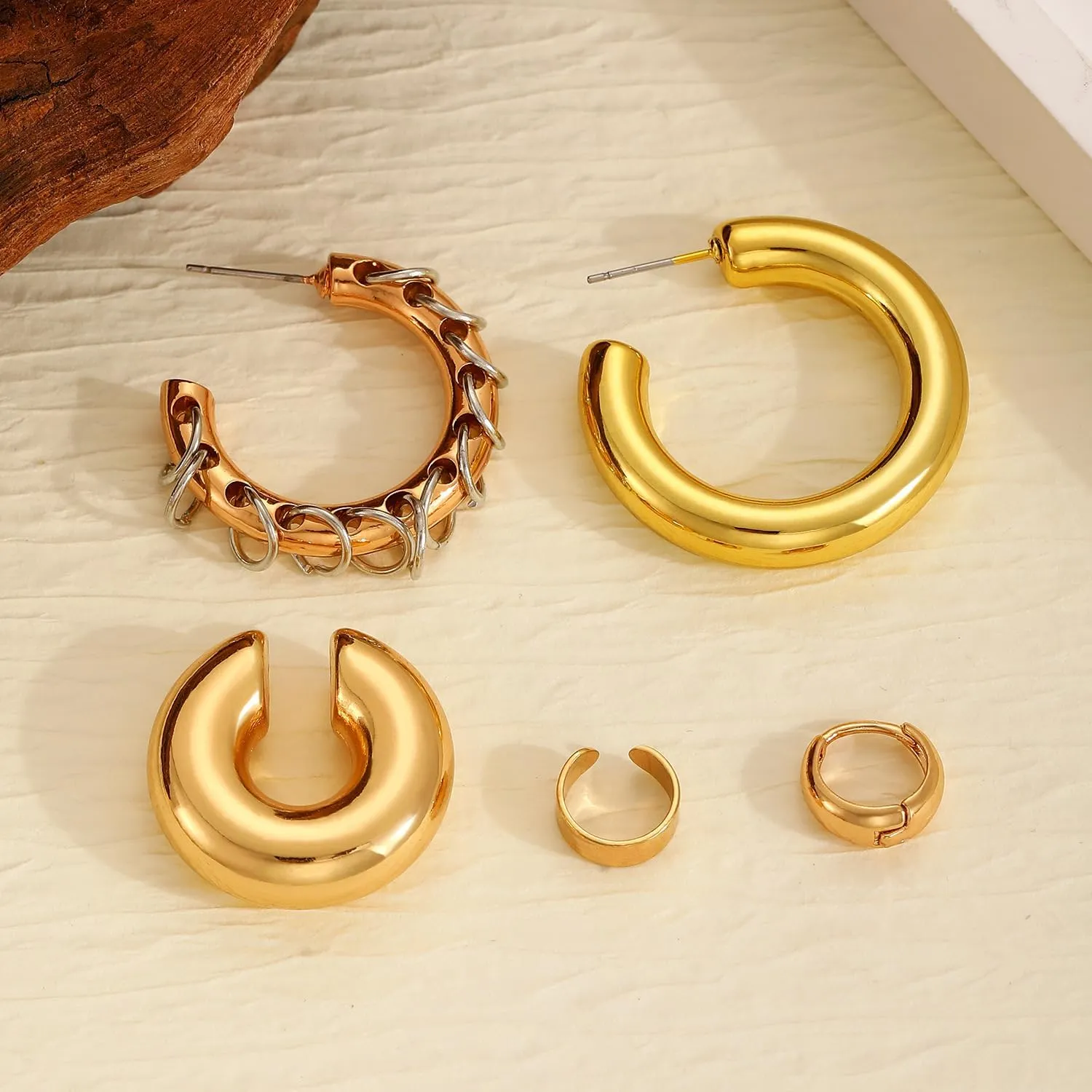 Chunky Ear Cuffs Set for Women,Trendy Non Piercing Hoop Clip-On Earring Set Punk Hoop Pearl Ear Cuff Fashion Minimalist Trendy Earrings Jewelry