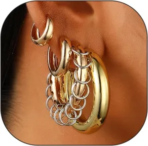 Chunky Ear Cuffs Set for Women,Trendy Non Piercing Hoop Clip-On Earring Set Punk Hoop Pearl Ear Cuff Fashion Minimalist Trendy Earrings Jewelry