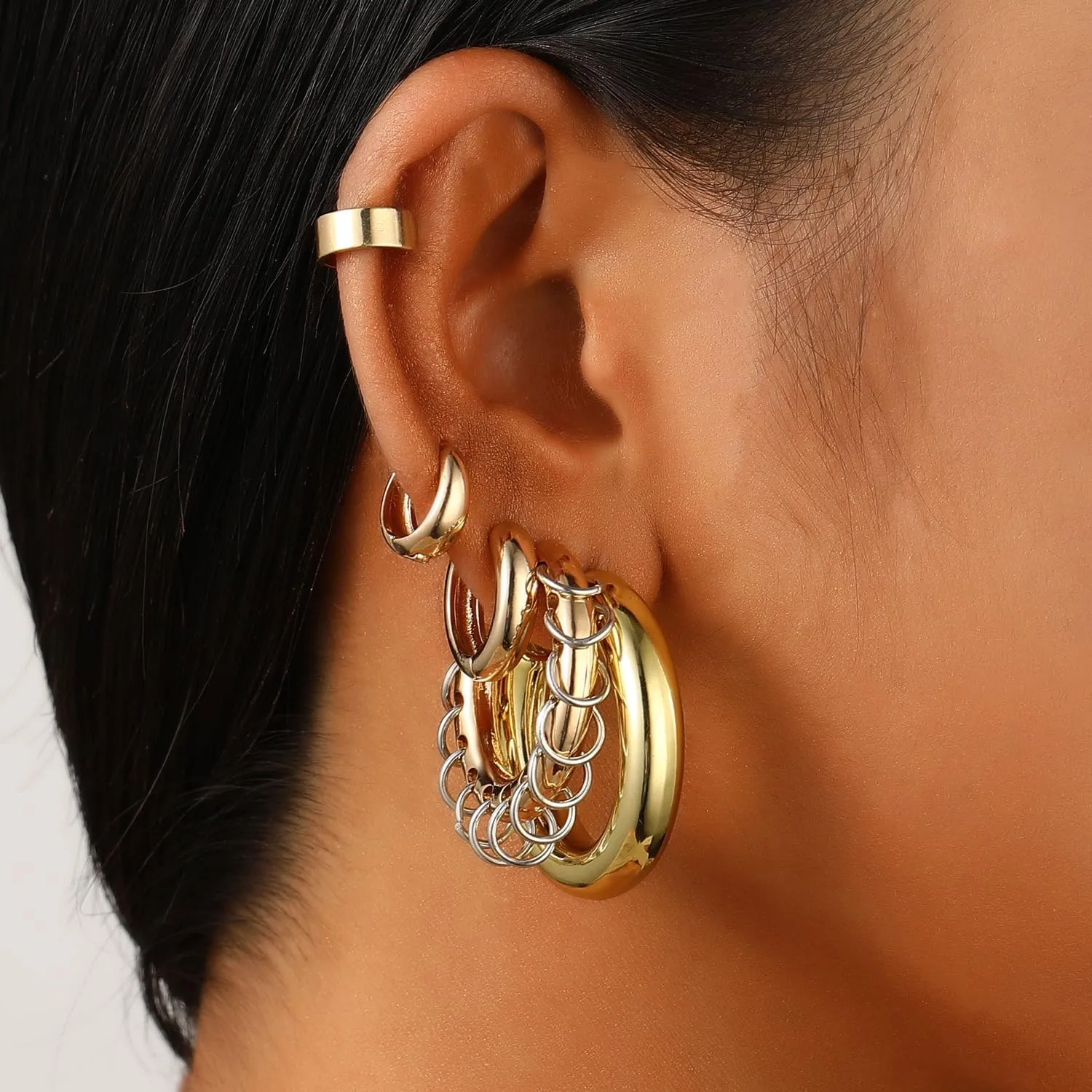 Chunky Ear Cuffs Set for Women,Trendy Non Piercing Hoop Clip-On Earring Set Punk Hoop Pearl Ear Cuff Fashion Minimalist Trendy Earrings Jewelry