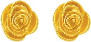Chunky Flower Gold Plated Stud Earrings for Women Fashion Elegant Rose Floral Statement Studs Wedding Valentines Day Jewelry Gifts for Birthday Her Hypoallergenic 27mm