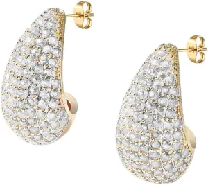 Chunky Gold CZ Hoop Earrings for Women Lightweight Teardrop Dupes Earrings 925 Sterling Silver Post Large Drop Earrings Gold Plated Waterdrop Earrings Trendy Jewelry for Women