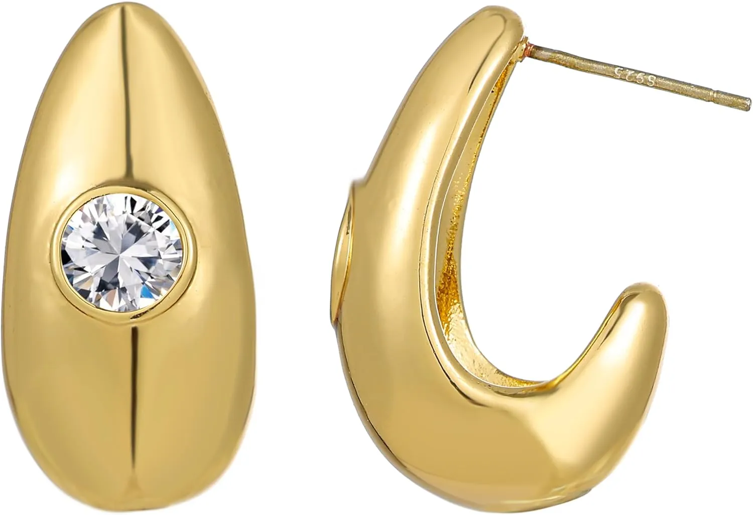 Chunky Gold Hoop Earring,Sterling Silver Post Hypoallergenic Earring with AAA Cubic Zirconia,Fashion Jewelry for Women