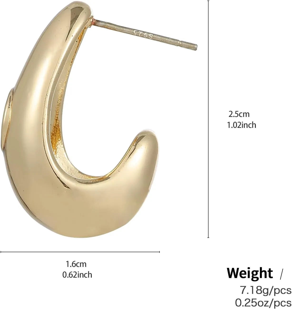 Chunky Gold Hoop Earring,Sterling Silver Post Hypoallergenic Earring with AAA Cubic Zirconia,Fashion Jewelry for Women