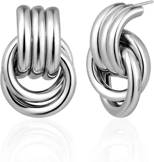 Chunky Gold Knot Earrings for Women, Gold Silver Statement Geometric Drop Dangle Long Link Earrings Trendy Dupes Jewelry