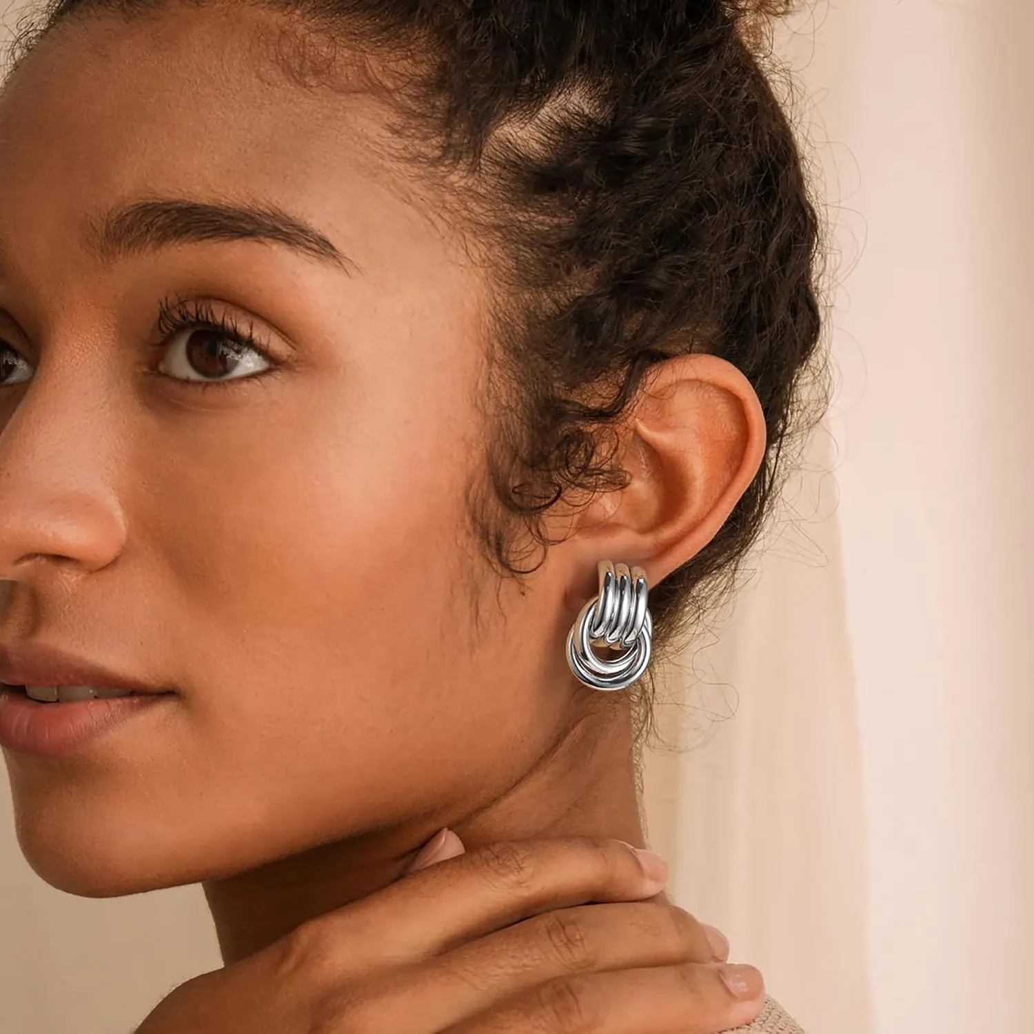 Chunky Gold Knot Earrings for Women, Gold Silver Statement Geometric Drop Dangle Long Link Earrings Trendy Dupes Jewelry