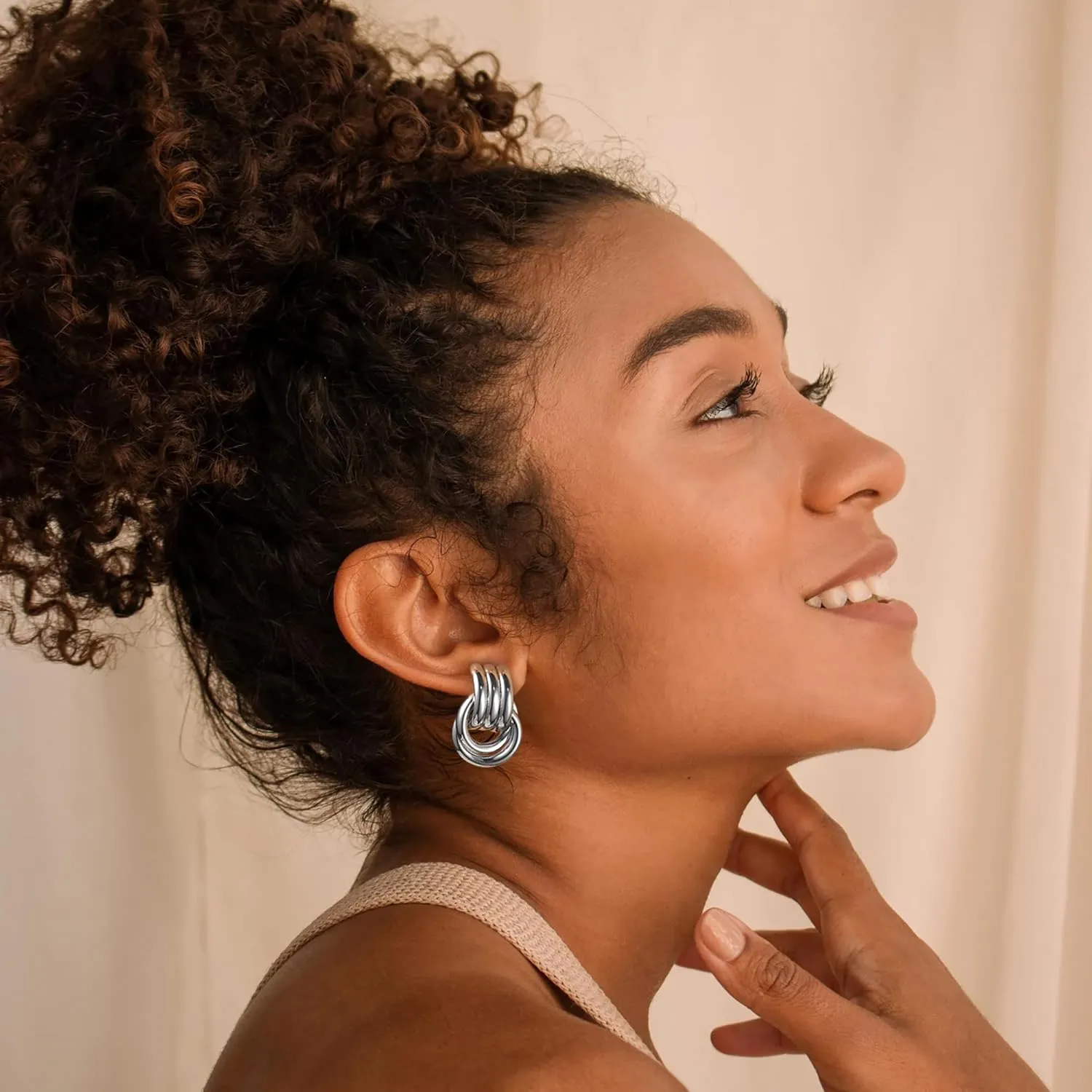 Chunky Gold Knot Earrings for Women, Gold Silver Statement Geometric Drop Dangle Long Link Earrings Trendy Dupes Jewelry